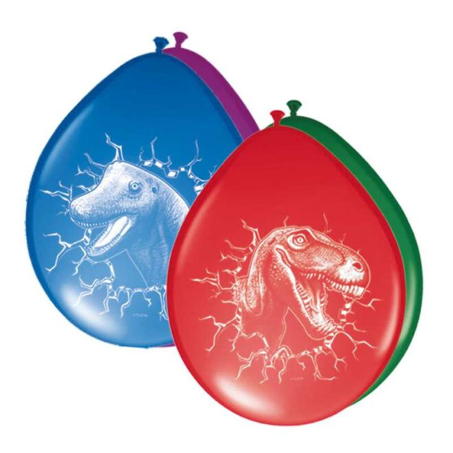 Ballonnen Dino - 6 stuks in het blauw, rood, groen en paars.