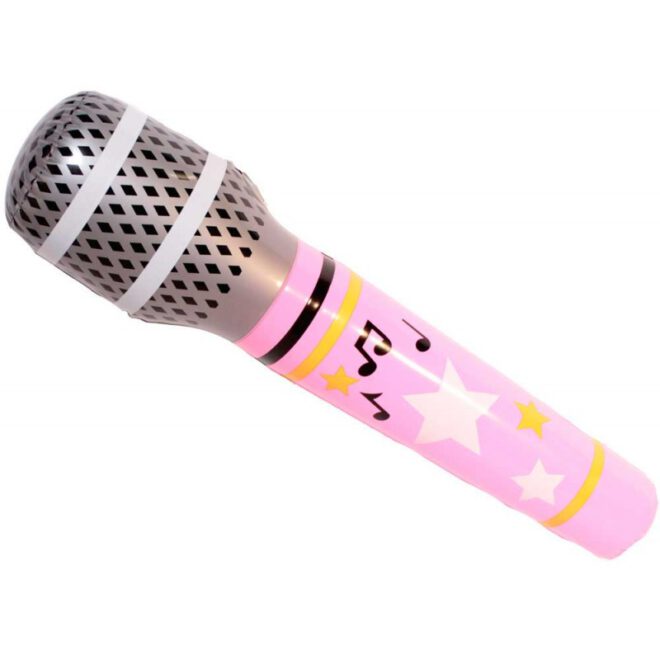 Gigantische, roze opblaasmicrofoon van 88 centimeter groot.