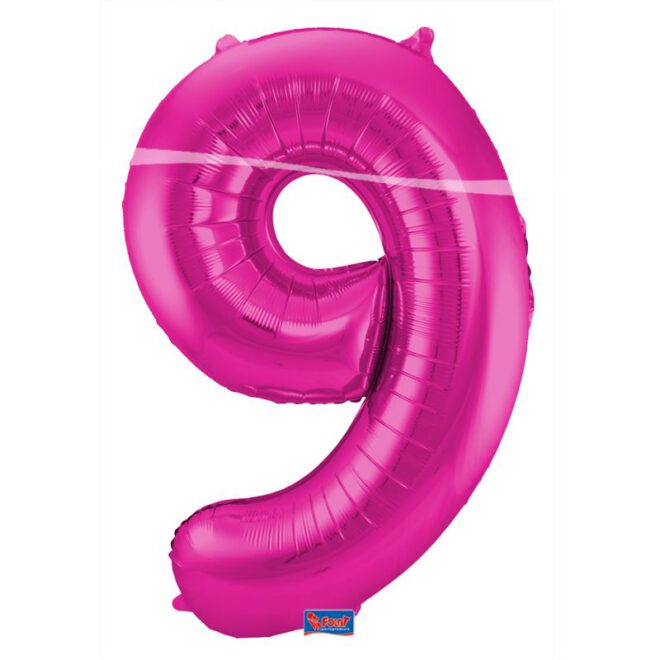 Grote folie ballon cijfer 9 - Magenta