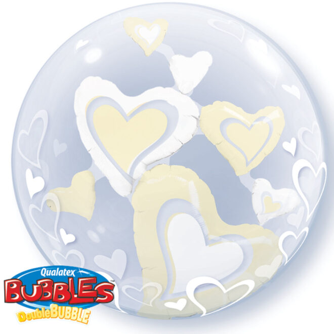 Ivoren harten ballon - dubbele bubbleballon
