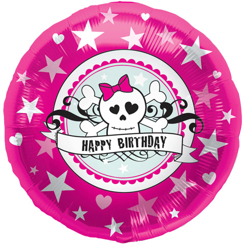Roze 'Happy Birthday' skull piratenballon