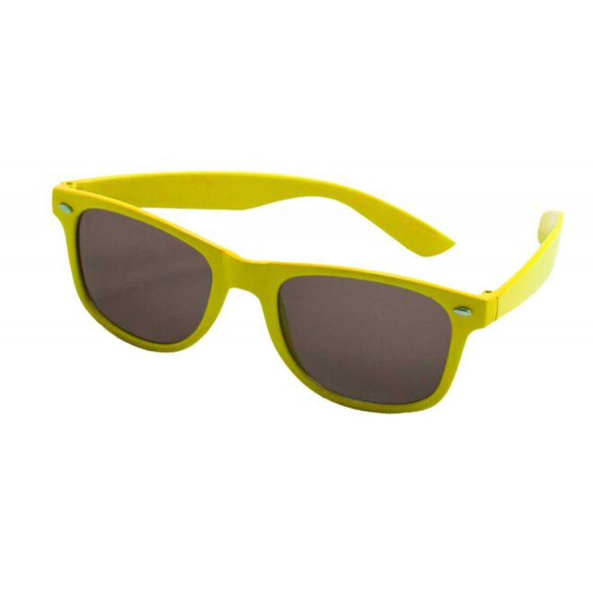 Neon gele zonnebril met Blues Brothers model en donkere glazen