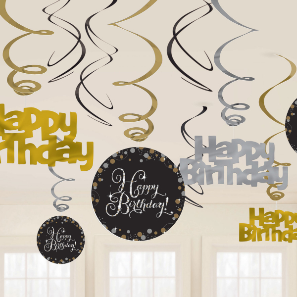 Gouden sparkling hangdecoratie happy birthday - 12 stuks