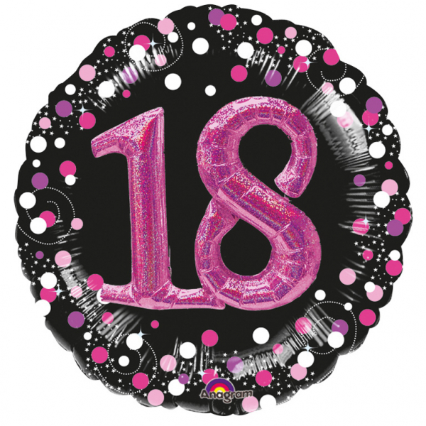 Grote roze sparkling folieballon - 18 jaar