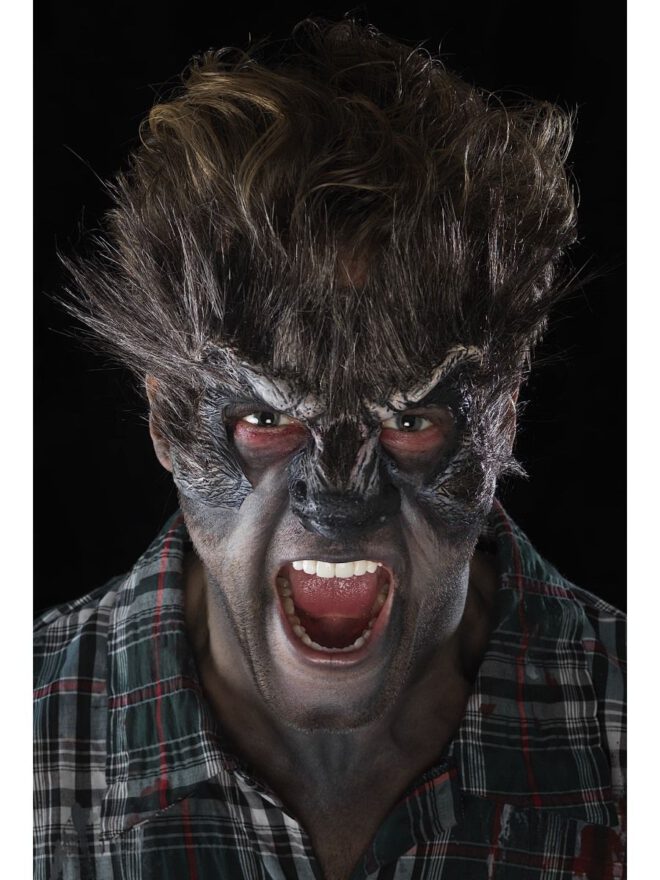 Foam latex werewolf head prosthetics