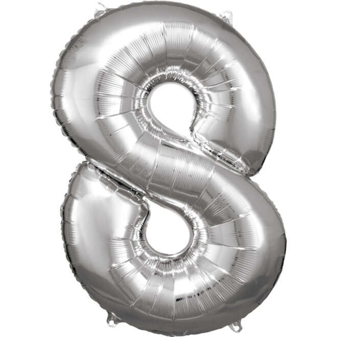Grote folie ballon cijfer 8 (86cm) - Zilver
