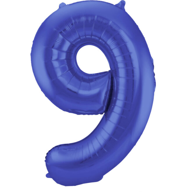 Grote folie ballon cijfer 9 (86cm) - Mat Blauw