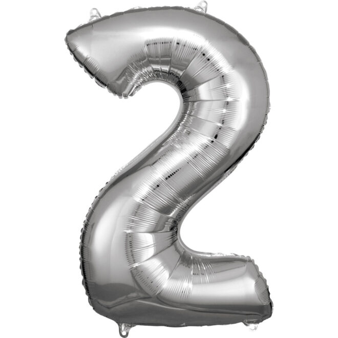 Grote folie ballon cijfer 2 (86cm) - Zilver