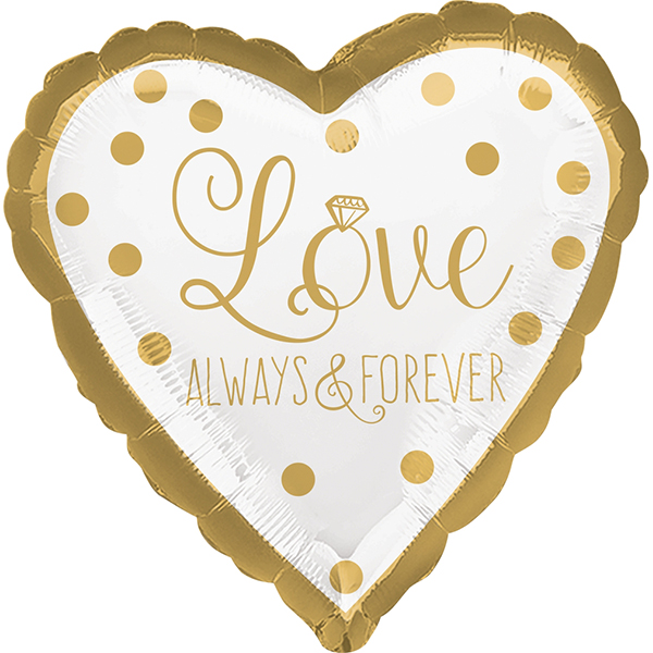 folieballon Sparkling gold wedding - love always & forever