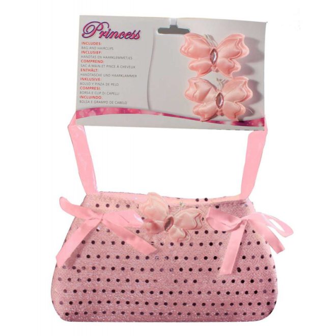 Roze prinsessen handtasje met bijpassende haarclips