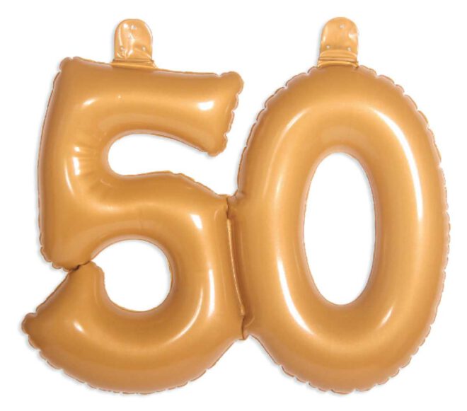 Gouden 50 opblaascijfer voor een gouden huwelijk of een 50ste verjaardag