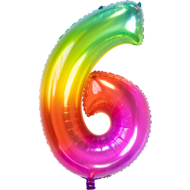 Grote folie ballon cijfer 6 (86cm) - Regenboog