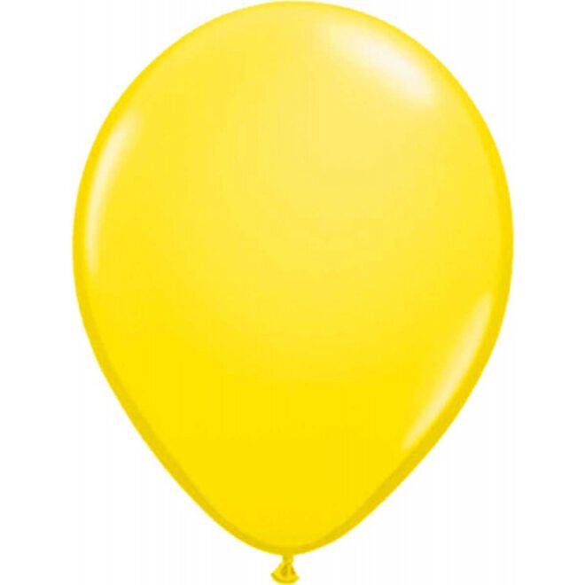 Tien metallic gele latex ballonnen met parelmoerglans en een formaat van 30 centimeter (11 inch) groot.