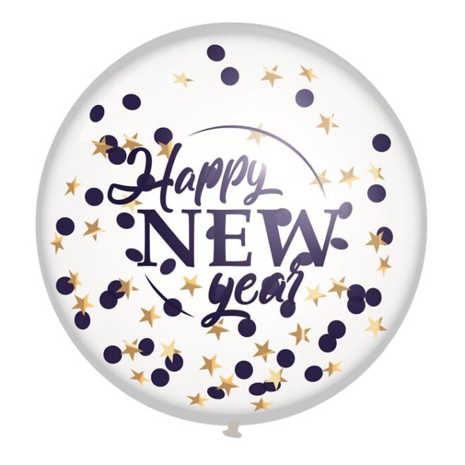 Happy New Year ballon blauw/goud (60cm)