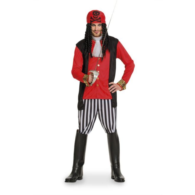 Piratenkostuum voor mannen in rood, zwart en wit