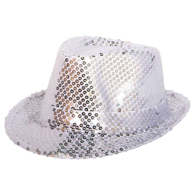 Zilveren trilby hoed met pailletten