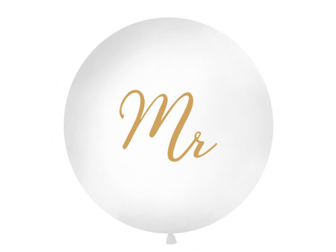 Ballon bedrukt met Mr. (90cm) - Wit met opdruk Goud