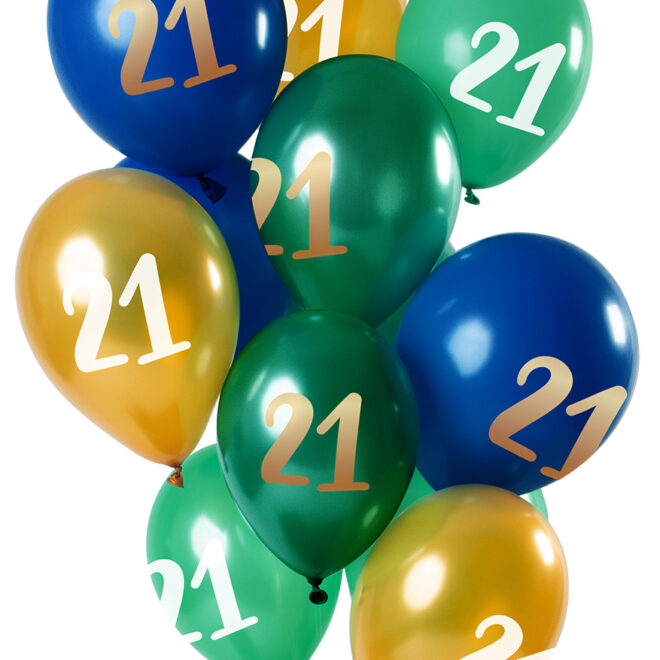 Ballonnen groen/blauw/goud - 21 jaar