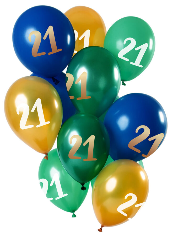 Ballonnen groen/blauw/goud - 21 jaar