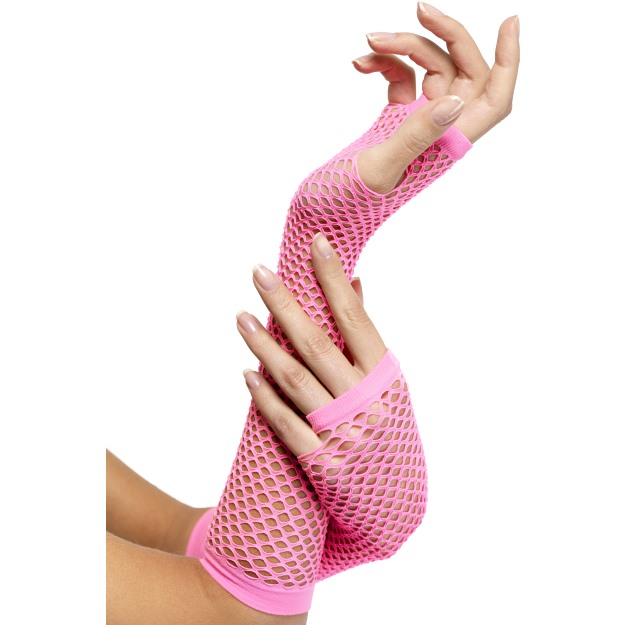 Lange visnet handschoenen hot pink