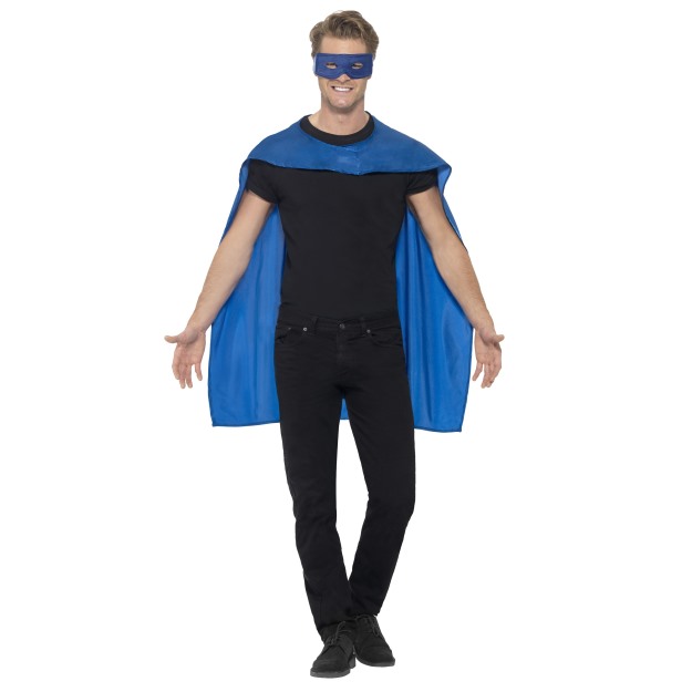 Superhelden cape met oogmasker blauw