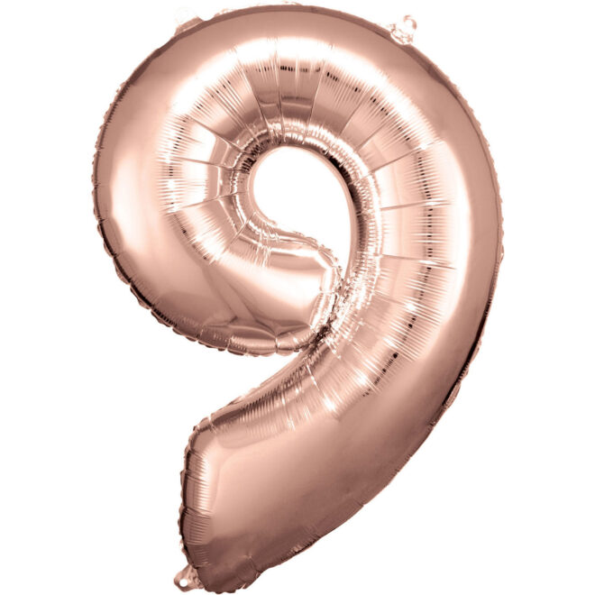 Grote folie ballon cijfer 9 (86cm) - Rosé goud