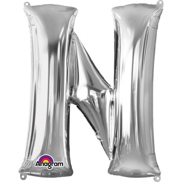 Grote folie ballon letter N - Zilver