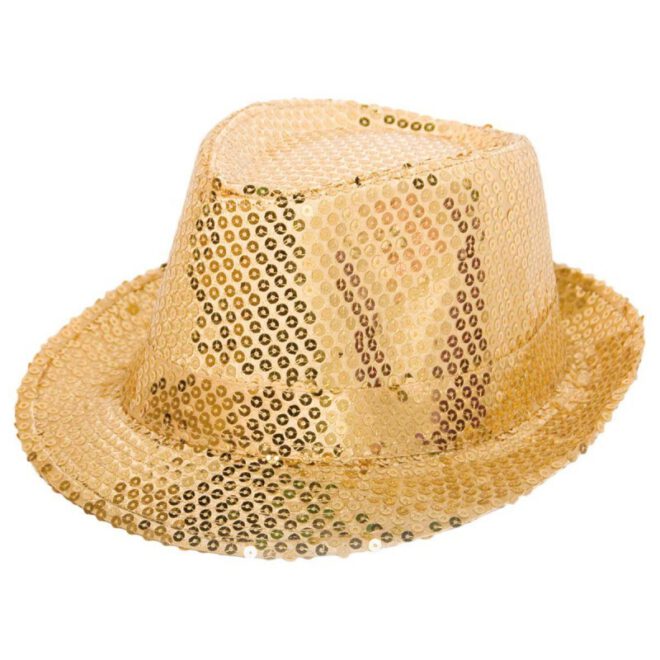 Gouden trilby hoed met pailletjes