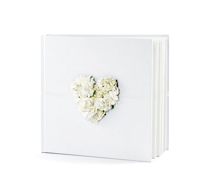 Huwelijks Gastenboek wit met roosjeshart, 60 pagina's