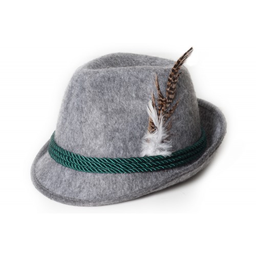Tiroler hoed grijs met veer