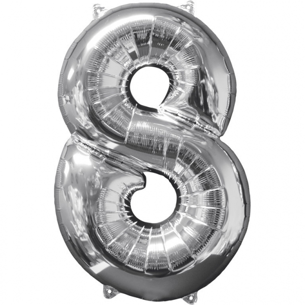 Kleine folie cijfer ballon 8 (66cm) - Zilver