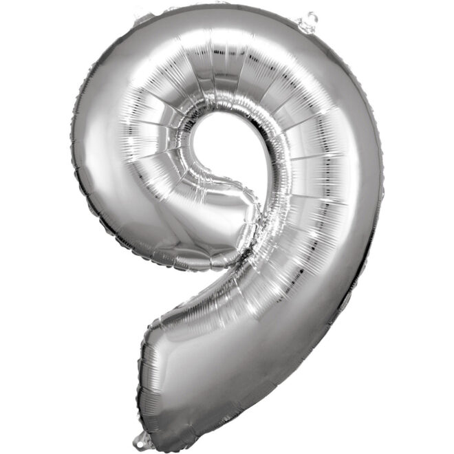 Grote folie ballon cijfer 9 (86cm) - Zilver