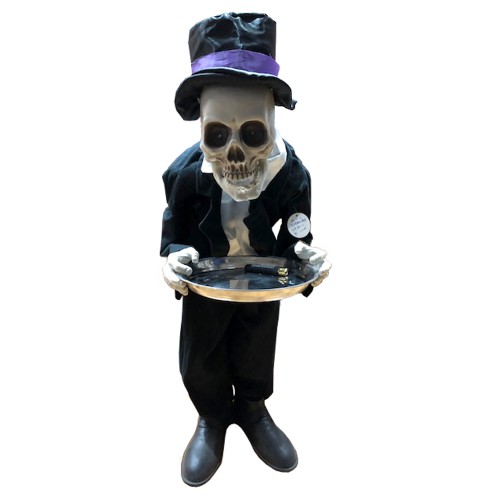Skelet Butler met Snoepschaal met licht en geluid - 100cm
