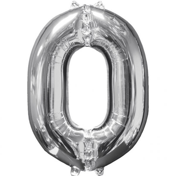 Kleine folie cijfer ballon 0 (66cm) - Zilver
