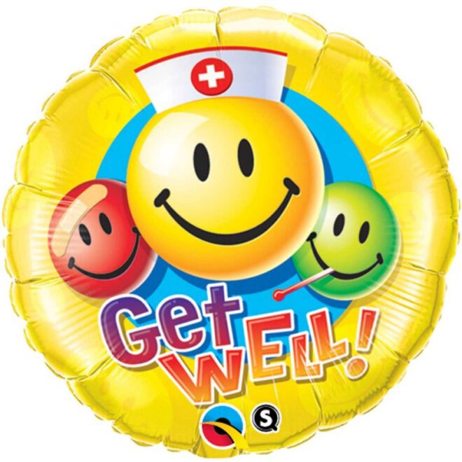 Get Well smiley folieballon om iemand beterschap mee te wensen