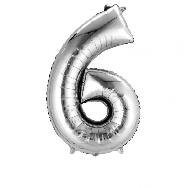 Grote folie ballon cijfer 6 - Zilver