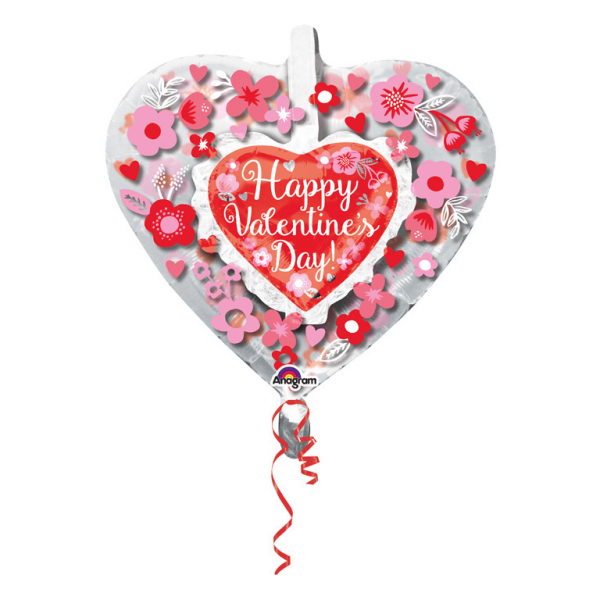 Bubble Happy Valentines Day 'Heart with flowers' (66cm)