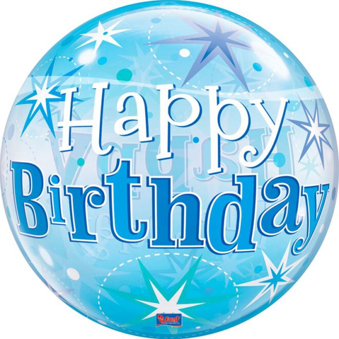 Happy birthday bubble ballon (56cm) - blauw