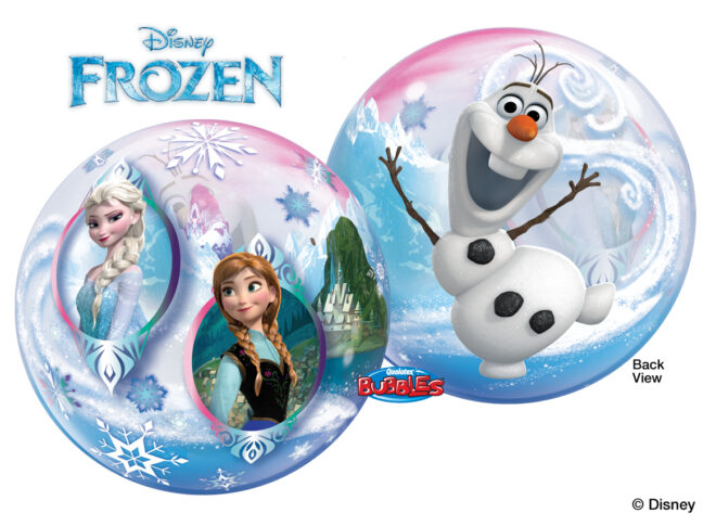 Frozen bubbleballon met daarop Anna, Elsa aan de ene kant, Olaf aan de andere kant (56 cm)