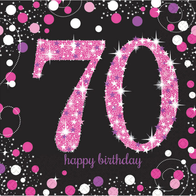 Roze sparkling servetten 70 jaar - 16 stuks