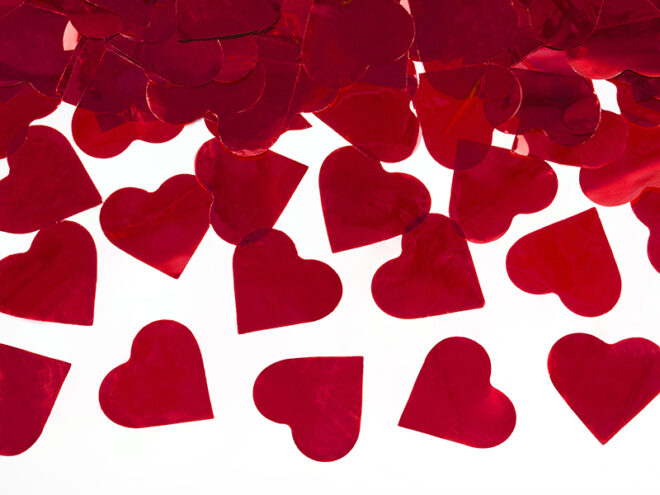 Partypopper 60 cm hartjes confetti rood