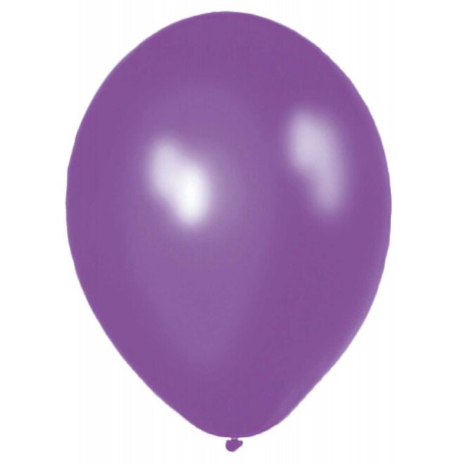 Tien metallic paarse ballonnen met parelmoerglans en een formaat van 30 centimeter (11 inch) groot.