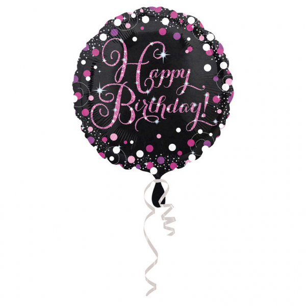 Roze sparkling folieballon Happy birthday