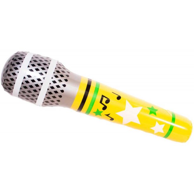 Gigantische, gele opblaasbare microfoon van 88 centimeter groot.