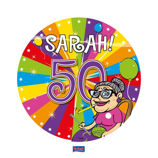 Button vijftig jaar met LED-verlichting, leuk voor de Sarah!