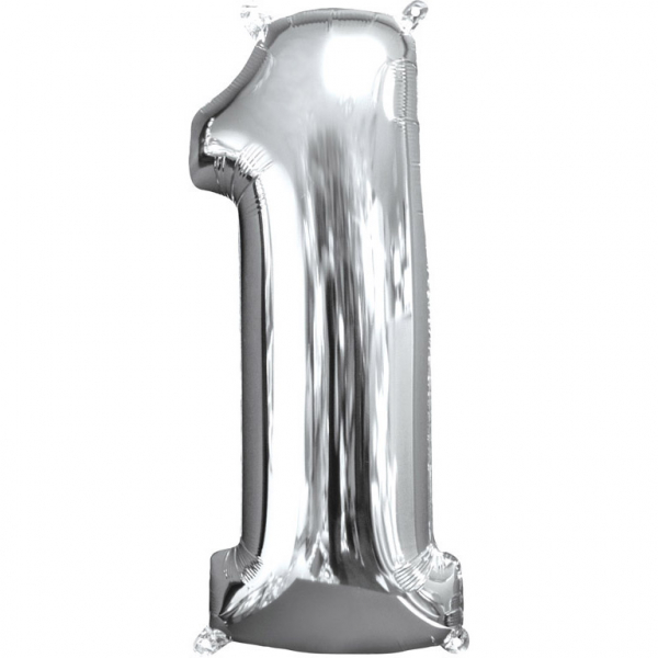 Kleine folie cijfer ballon 1 (66cm) - Zilver