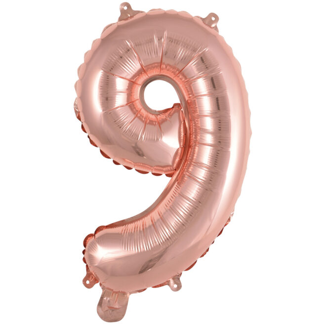 Mini folie ballon cijfer 9 (35cm) - rosé goud