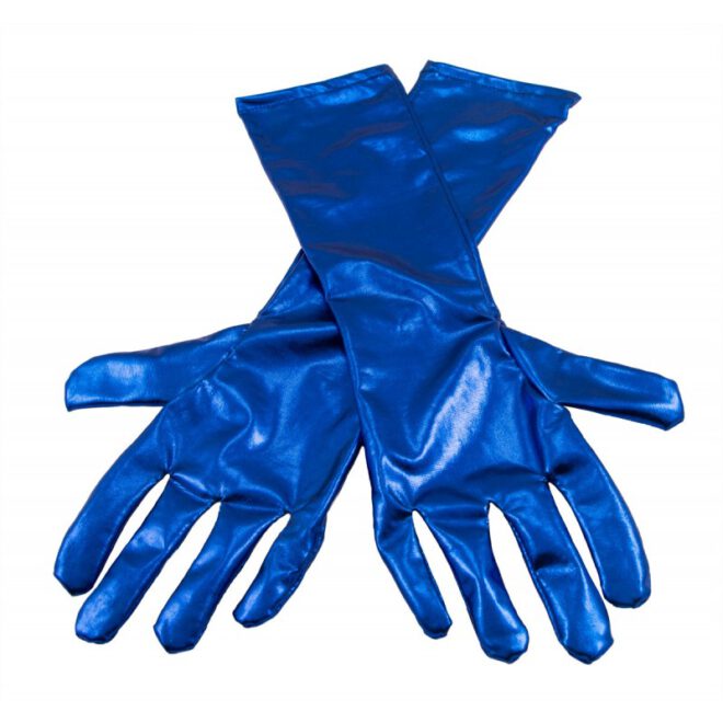 Lange, metallic blauwe handschoenen