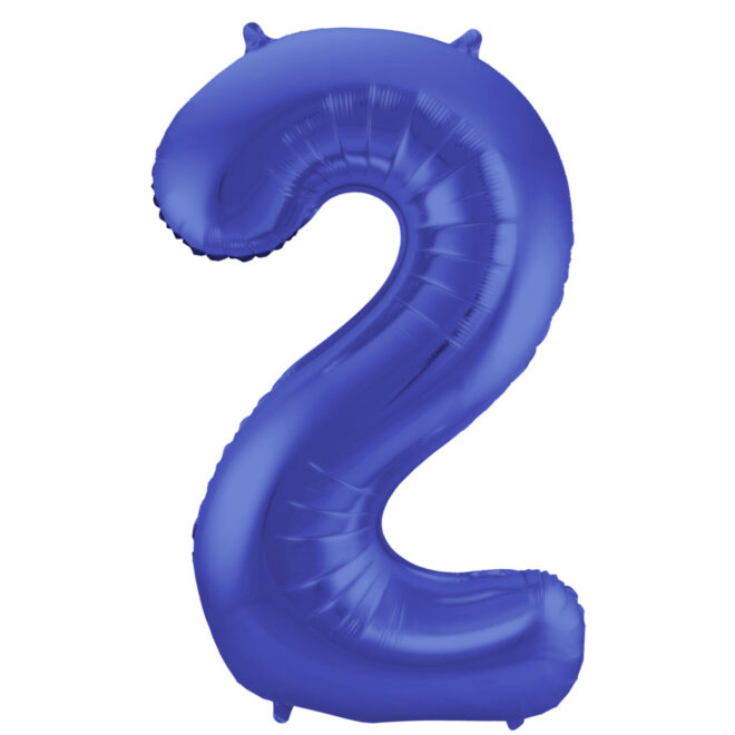Grote folie ballon cijfer 2 (86cm) - Mat Blauw
