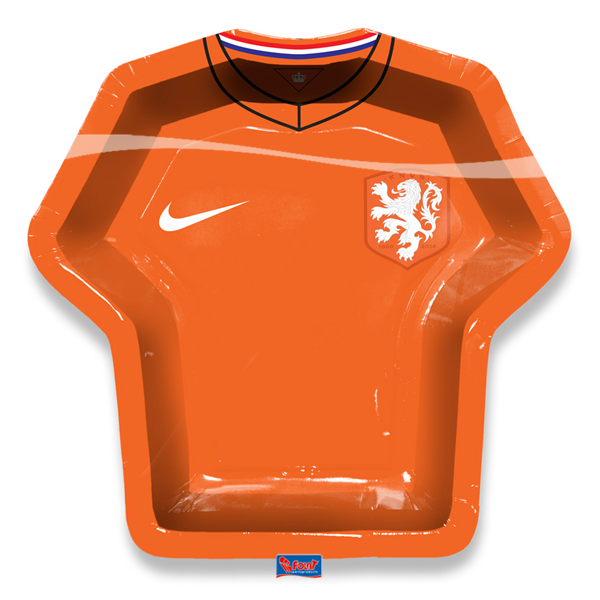 Papieren KNVB borden in de vorm van oranje voetbalshirts